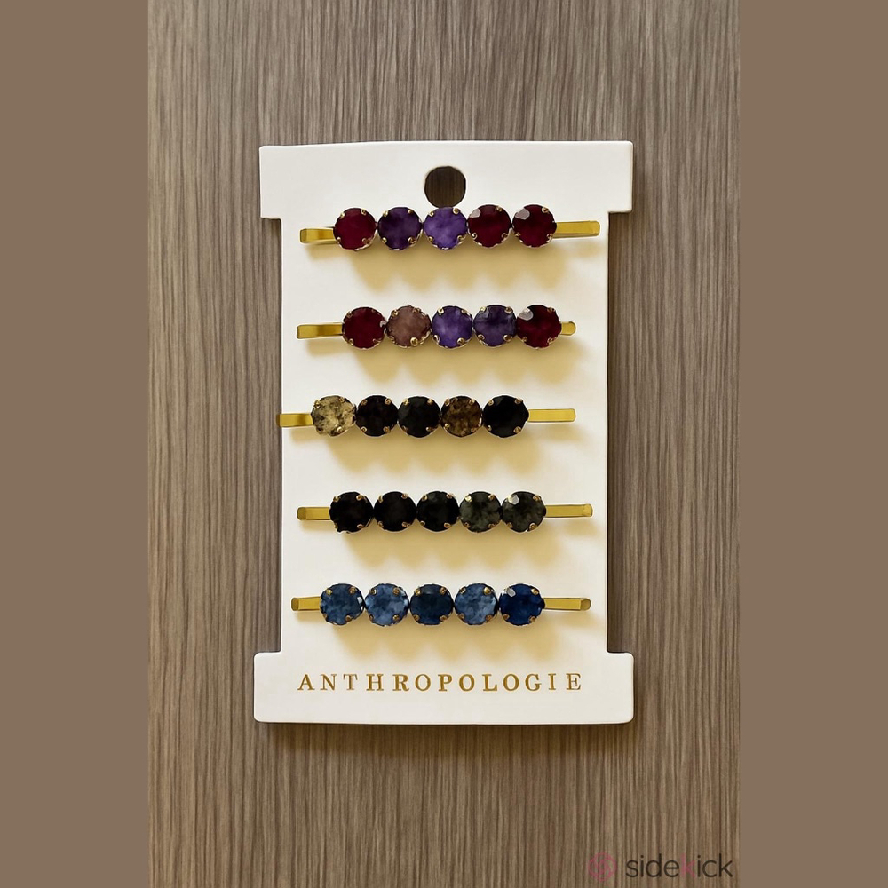 Anthropologie Gold Bobby Pin Set NWT MultiColored Gemstones - Picture 1 of 3
